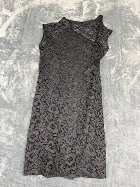 Tessuto Womens Black Sleeveless Floral Lace Rosette Dress 12 NWT